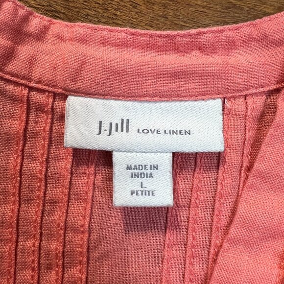 J Jill Love Linen Tunic Top LP Petite Large Coral Lagenlook Button Up Shirt - Picture 8 of 12